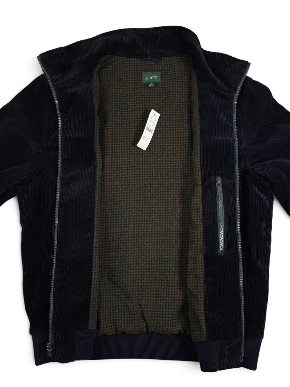 J.Crew Dark Navy Corduroy Bomber Jacket Plaid Wool Lined Men’s Medium NWT